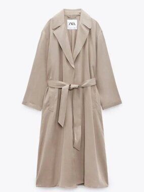 Zara Technical Trench Coat with Belt Beige Grey Size XS